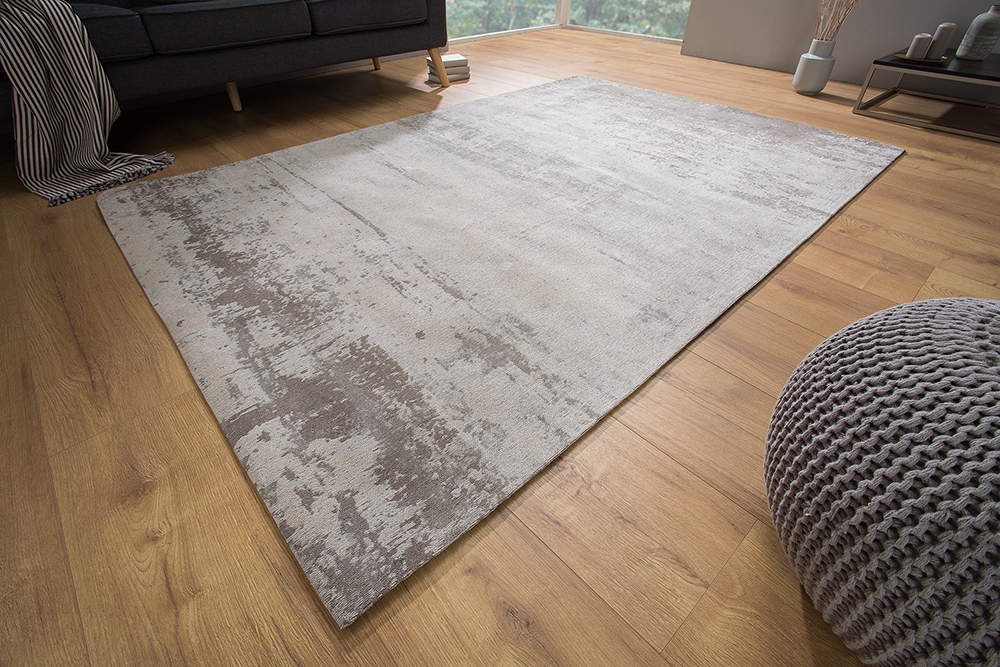 Vintage Baumwoll-Teppich MODERN ART 240x160cm beige grau verwaschen Used Look