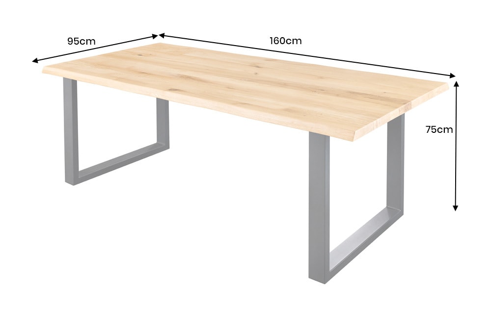 Massiver Esstisch WILD OAK 160cm natur schwarz Wildeiche Baumkante U-Gestell Metall