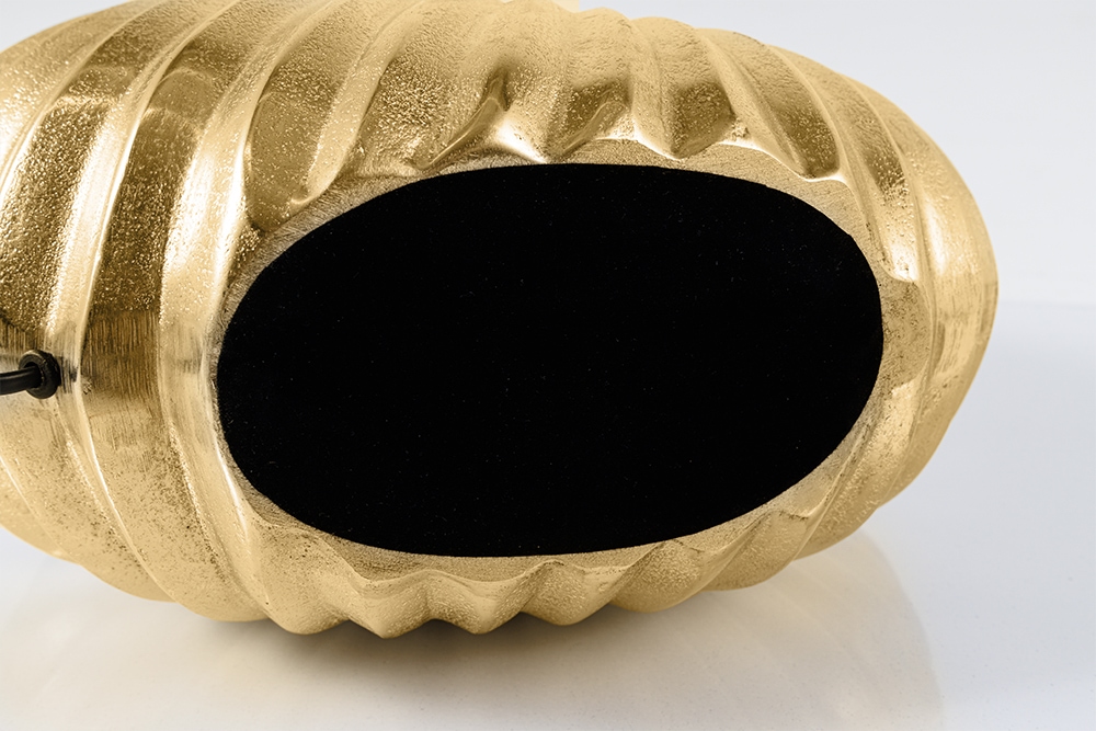 Design Tischlampe SHELL 60cm gold schwarz Metall Stoffschirm maritim