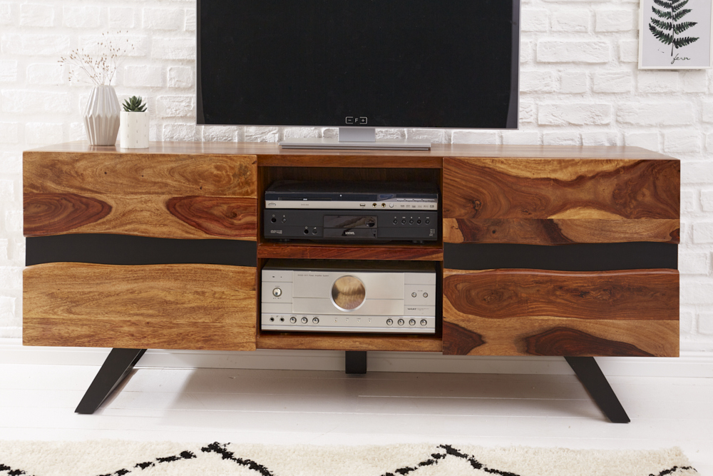 Massives TV-Lowboard AMAZONAS 160cm braun Sheeshamholz mit Baumkante