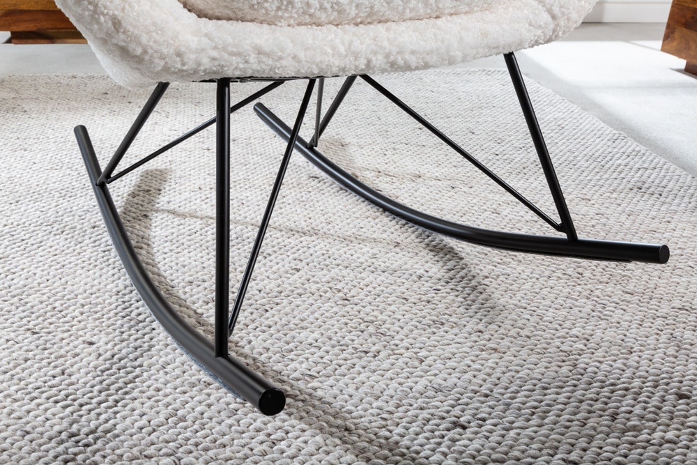 Design Schaukelstuhl SCANDINAVIA SWING weiß Bouclé Sessel schwarz Metall
