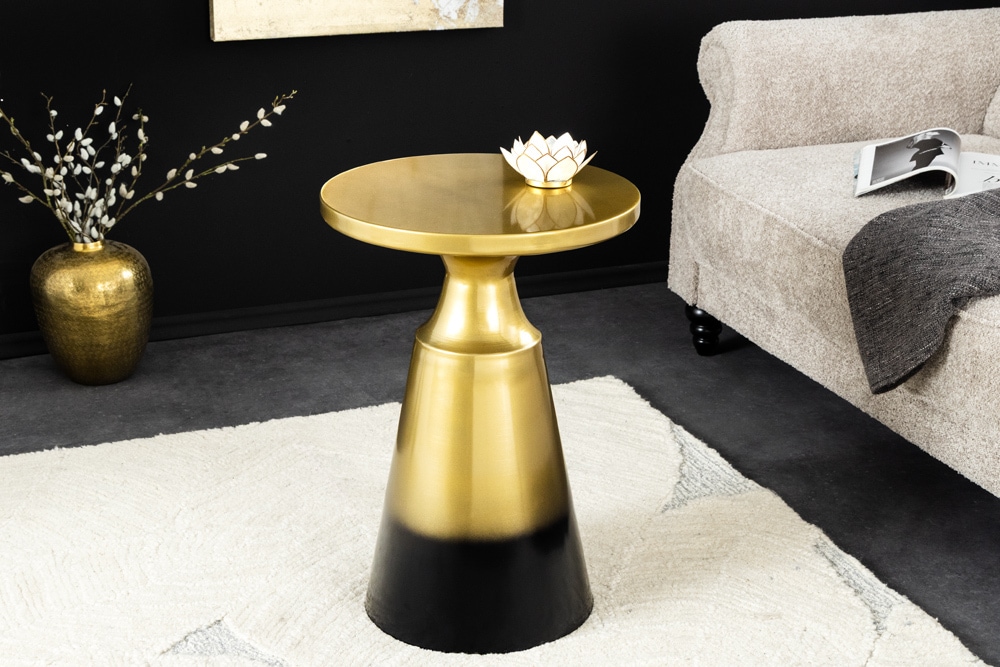 Design Beistelltisch ABSTRACT 60cm gold Metall gebürstet Patina Handarbeit rund Säulentisch