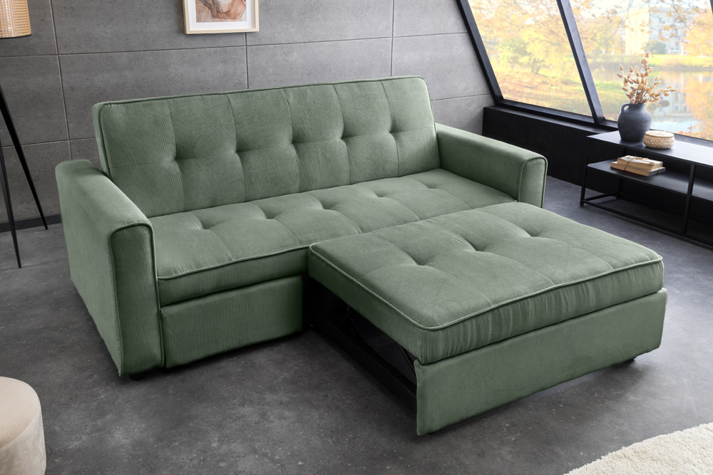 Ausziehbares Schlafsofa SMART 180cm grün Cord 2-Sitzer Couch mit Nosagfederung