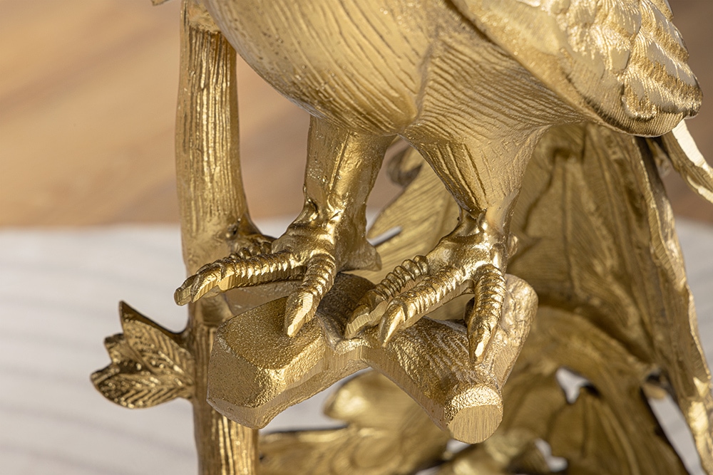 Runder Beistelltisch WILDLIFE PEACOCK 75cm gold antik weiß Metall Marmor Pfauen-Skulptur