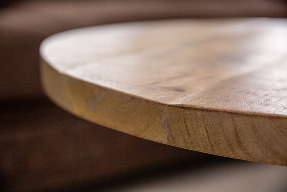 Höhenverstellbarer Beistelltisch ENGINEER 50cm Mangoholz Industrial Design massiv rund Eisen
