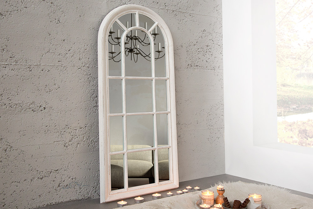 Vintage Wandspiegel CASTILLO 140cm weiß creme Rundbogen Shabby Chic Design Landhausstil