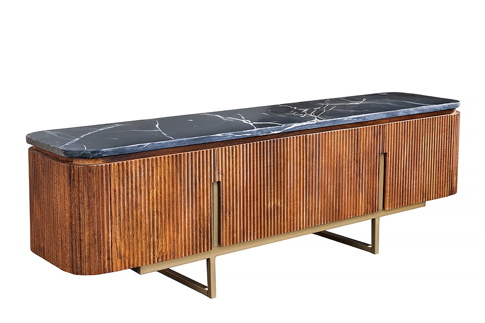 Design TV-Board GATSBY 160cm braun gold Mangoholz Marmor Metallgestell