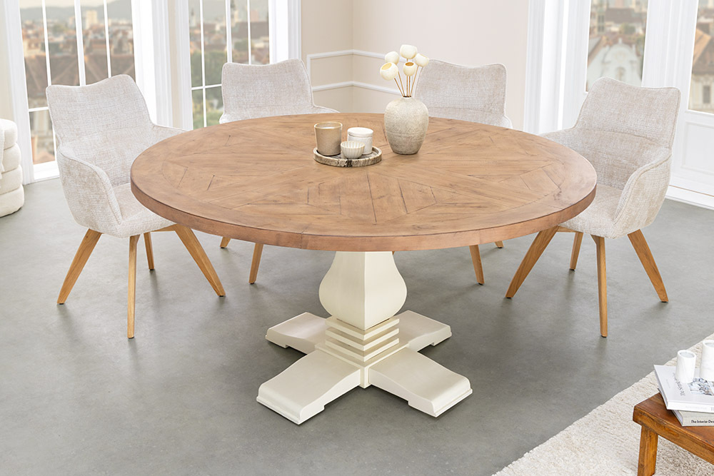 Runder Esstisch HAMPTONS 120cm hellbraun creme recycelte Pinie Massivholz
