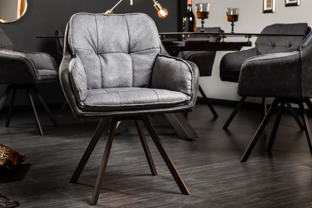 Drehbarer Design Stuhl MR. LOUNGER anthrazit grau Microfaser Flachgewebe mit Armlehne