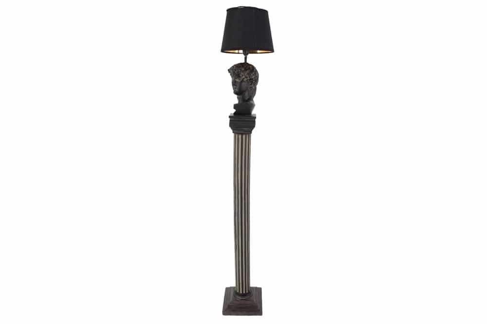 Handgefertigte Stehlampe DAVID 120cm schwarz mit Büste Stoffschirm