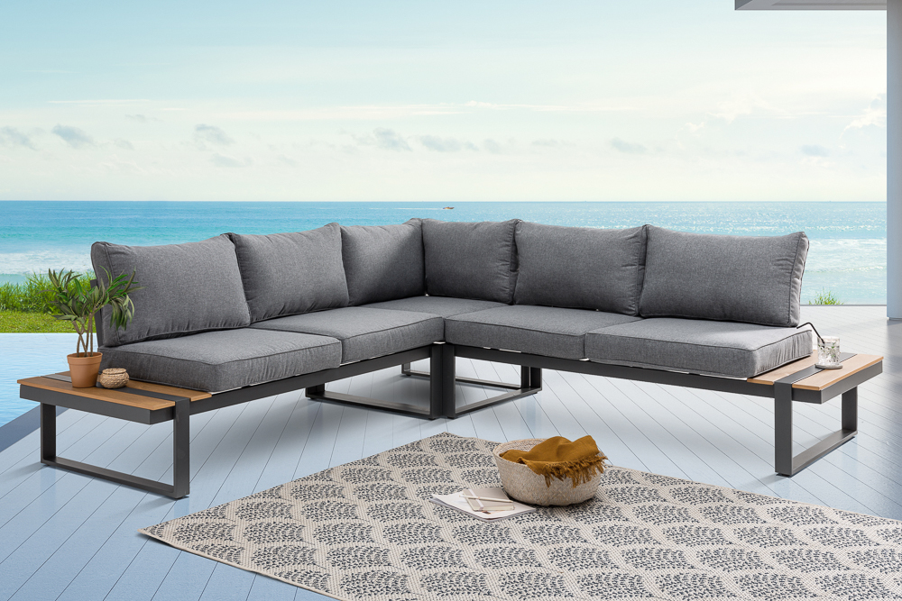 Moderne Garten Sitzgruppe TAMPA LOUNGE 240cm grau Aluminium wetterfest inkl. Sitzkissen