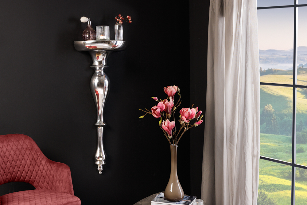 Barocke Wandkonsole SCALA 80cm silber Aluminium Wandregal