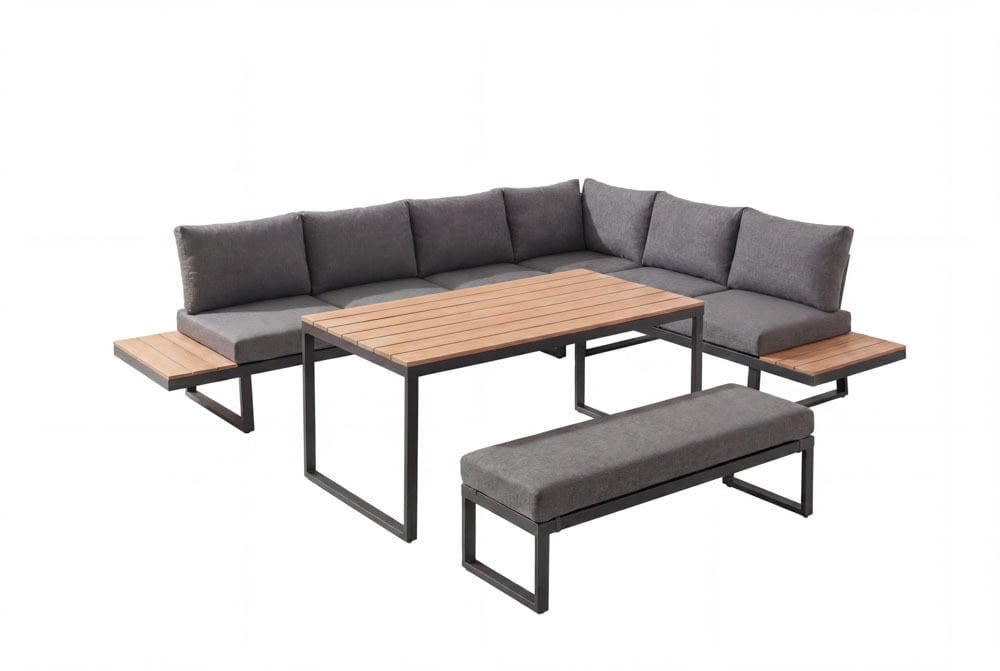Wetterfestes Gartenmöbel Set IBIZA GRAND 280cm anthrazit Aluminium mit Sitzpolster
