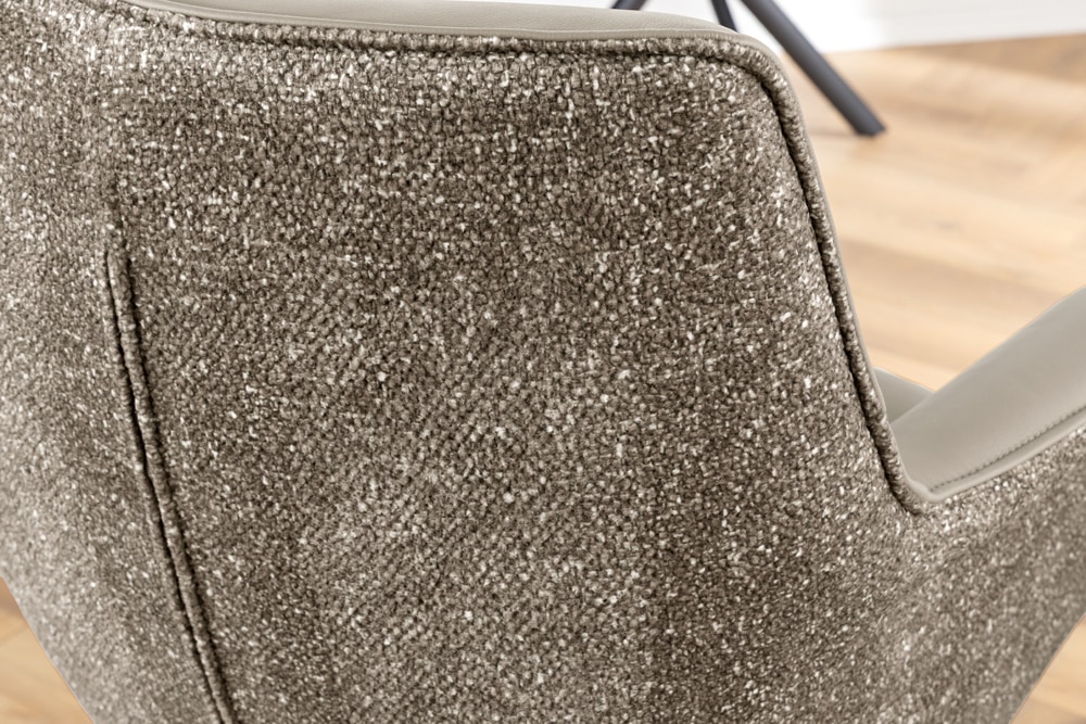 Drehbarer Stuhl LE GRAND taupe Echtleder Strukturstoff schwarzes Metallgestell