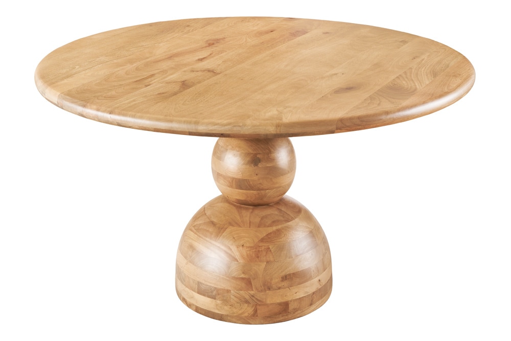 Massiver Esstisch MAESTRO 130cm creme Mangoholz rund mit Säulenfuß