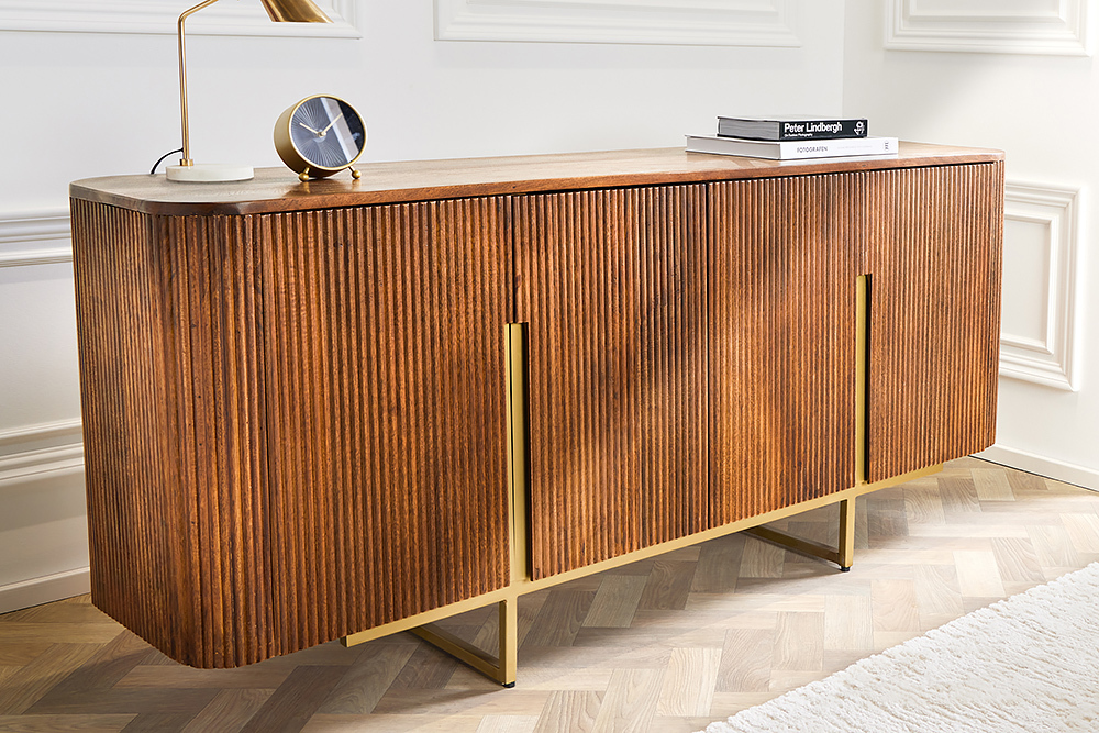 Design Sideboard GATSBY 160cm braun mattgold Mangoholz Retro