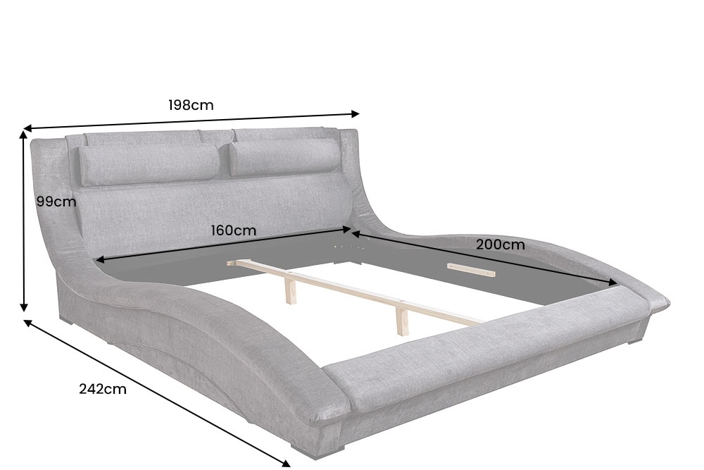 Bett SWING 160x200cm grau Vogue Seiden Samtstoff