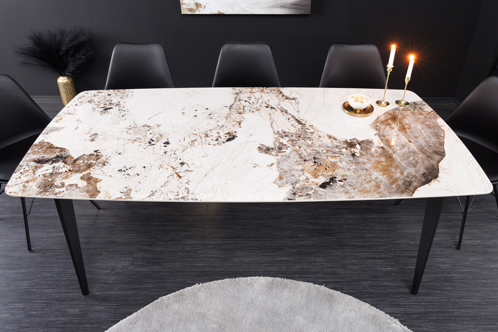 Esstisch MILANO 160cm weiß Pandora Keramik schwarzes Metallgestell » Jetzt kaufen