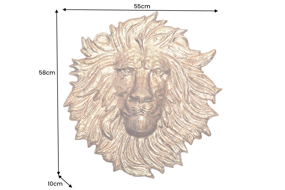 Goldene Wanddeko WILDLIFE LION 60cm gold Metall Löwenkopf-Skulptur handmade