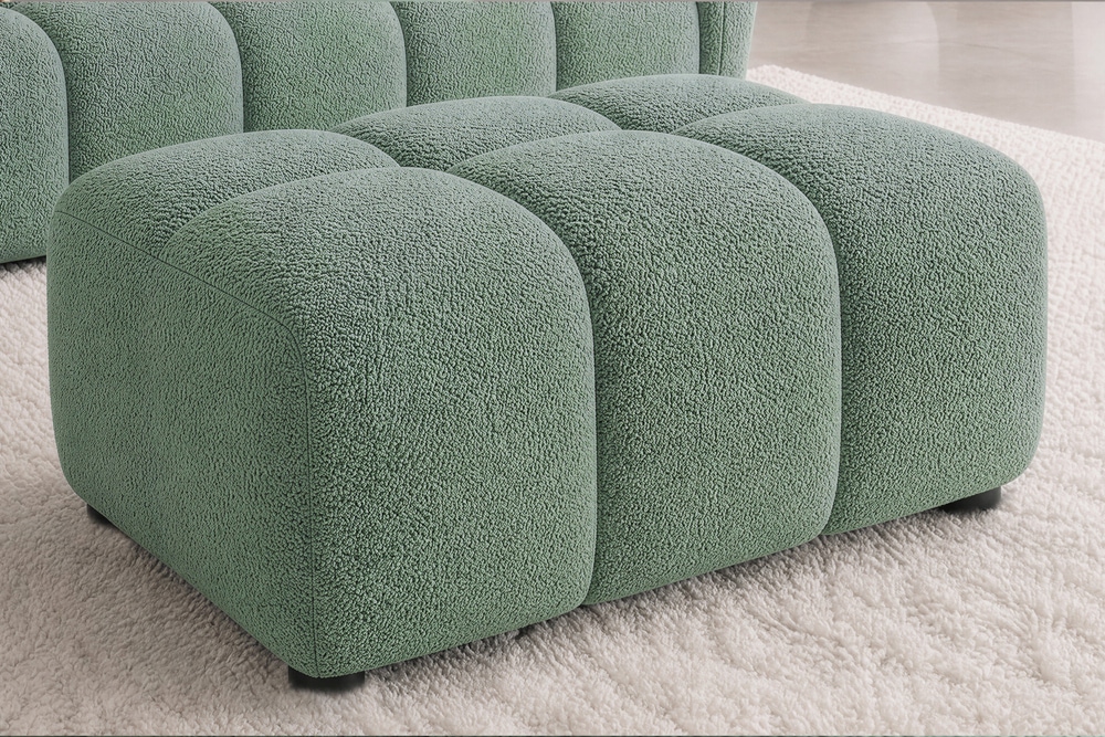 Moderner Hocker CLOUD 100cm salbei Bouclé Federkern Fußhocker Sitzhocker