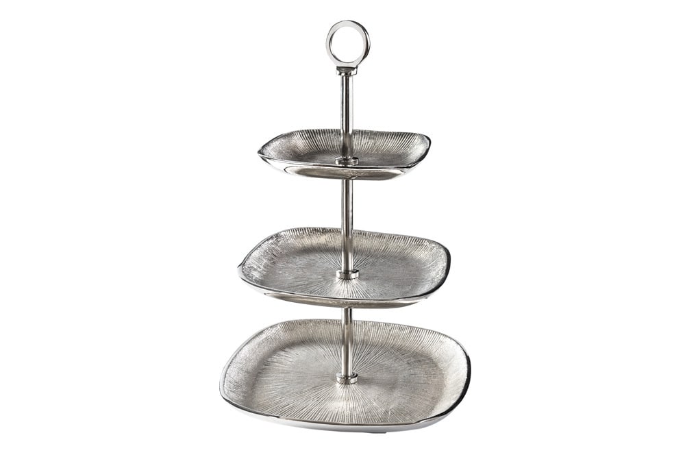 Moderne Etagere ORIENT 45cm silber Hammerschlag-Design mit drei Etagen