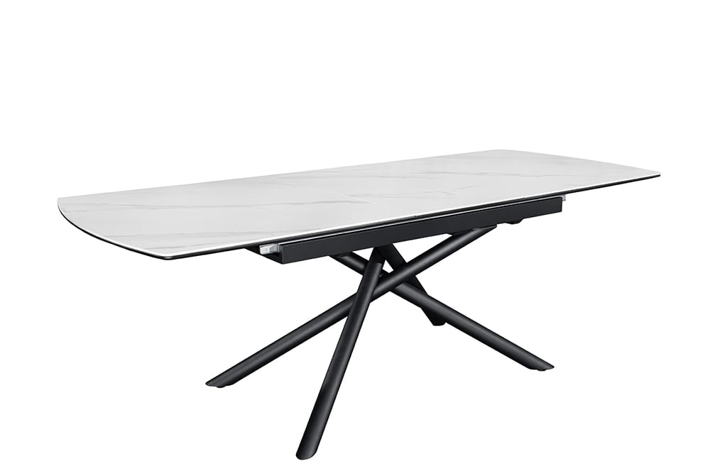 Ausziehbarer Esstisch MIKADO 180-230cm weiß Keramik schwarz Sterngestell