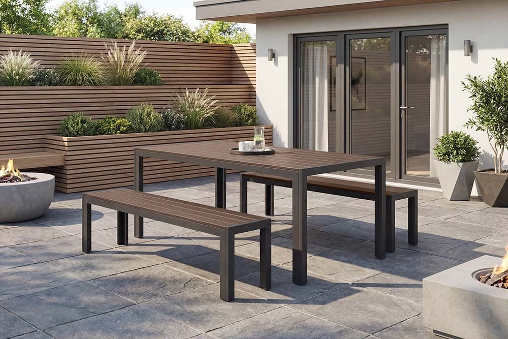 Moderner Gartentisch DESIGNO 205cm dunkelbraun schwarz Aluminium wetterfest
