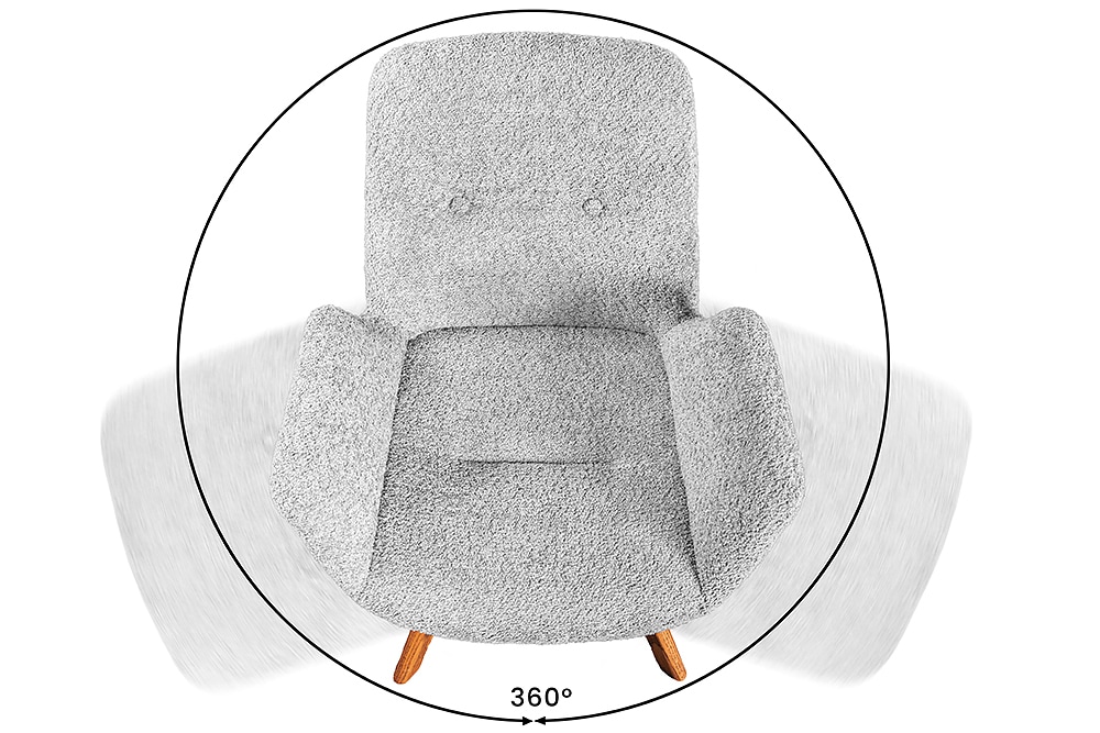 Drehbarer Design Stuhl BALTIC grau Bouclé natur Eiche Massivholz-Beine mit Armlehne