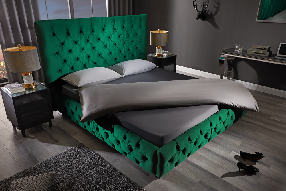 Design Boxbett PARIS 180x200cm dunkelgrün Samt Chesterfield Doppelbett