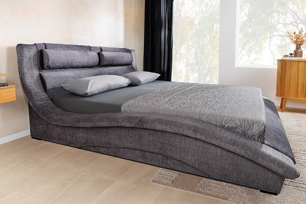 Bett SWING 160x200cm grau Vogue Seiden Samtstoff