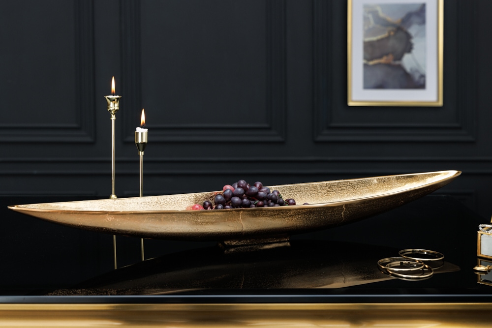 Handgearbeitete Deko Schale GOLD LEAF 80cm antik gold Aluminium
