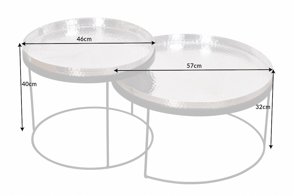 2er Set Runde Couchtische ELEMENTS 60cm silber schwarz Metall Tabletttisch Beistelltisch