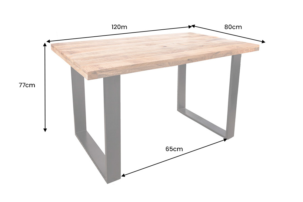 Massiver Esstisch IRON CRAFT 120cm Mangoholz schwarzes Eisengestell Kufe Industrial Design