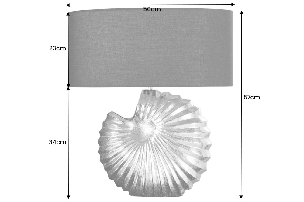 Design Tischlampe SHELL 60cm gold schwarz Metall Stoffschirm maritim