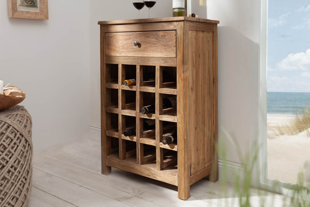 Massives Weinregal HEMINGWAY 56cm recyceltes Massivholz Weinschrank für 16 Flaschen