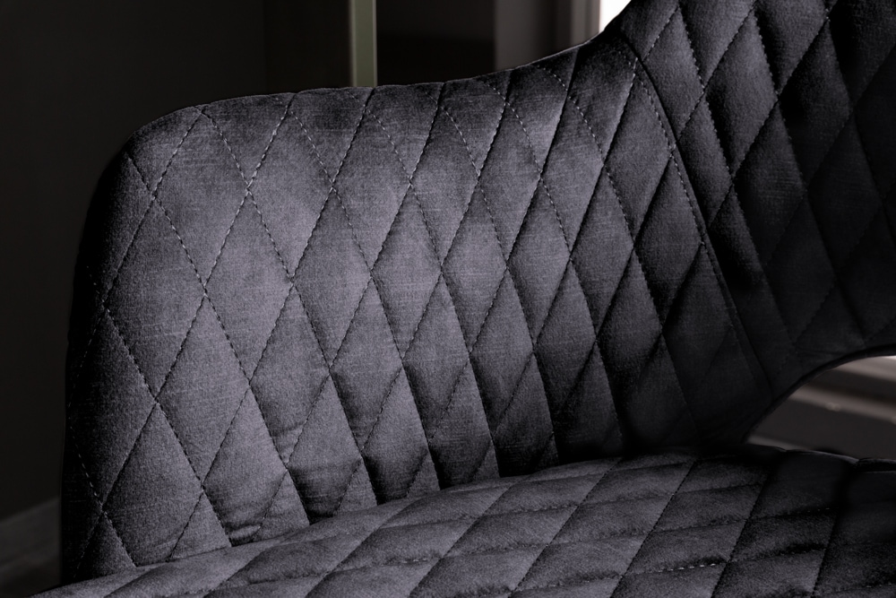 Design Barhocker PARIS grau Samt mit Lehne Metall schwarz gold Ziersteppung