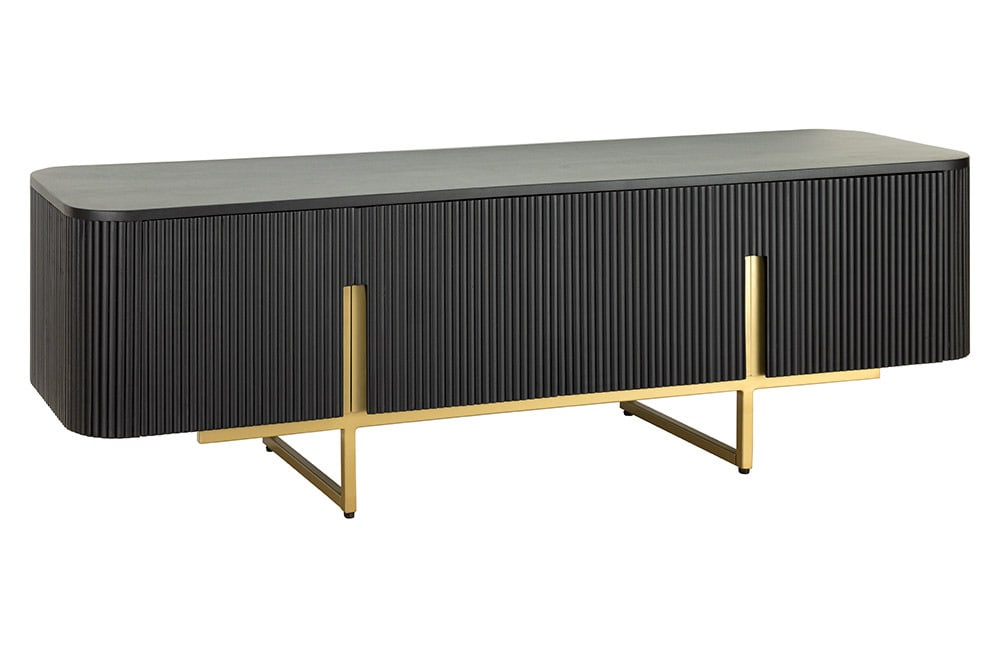 Massives TV-Board GATSBY 160cm schwarz gold Mangoholz Retro Lowboard