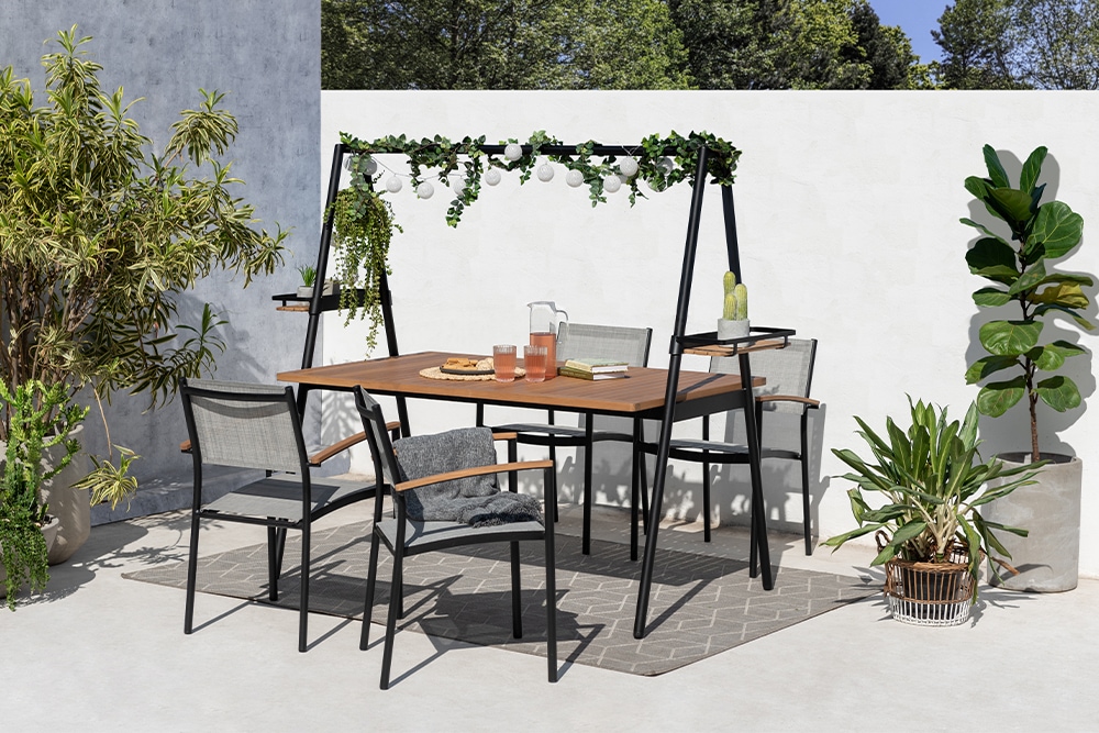 Outdoor Gartentisch RIO 190cm anthrazit Aluminium Massivholz mit Dekostange wetterfest Outdoor Gartentisch RIO 190cm anthrazit Aluminium Massivholz mit Dekostange wetterfest