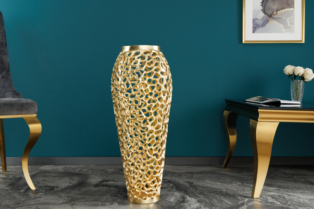 Filigrane Design Vase ABSTRACT LEAF gold 65cm Handarbeit