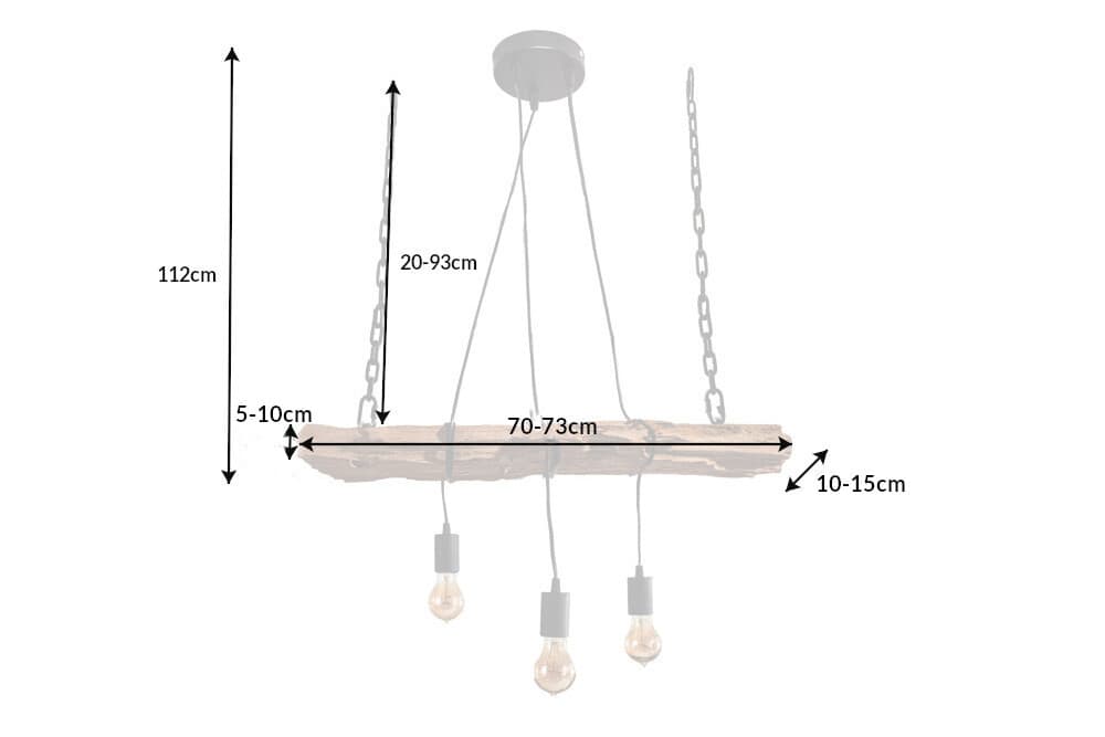 Industrial Hängelampe BARRACUDA 70cm recyceltes Massivholz mit 3 Leuchten