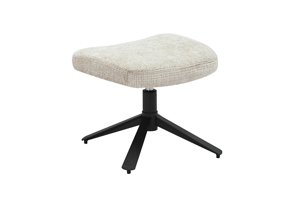 Drehbarer Hocker CLOUD champagner beige Chenillestoff schwarz Metall Fußhocker