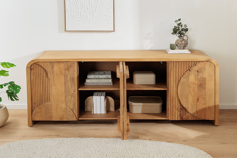 Massives Sideboard ART DECO 170cm cream finish beige Mangoholz abgerundet