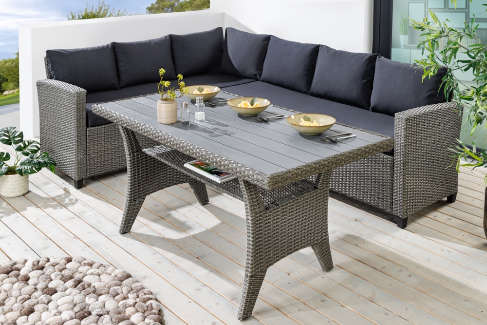 Outdoor Sitzgruppe MONACO 240cm anthrazit Polyrattan Gartenmöbel-Set Ecklounge wetterfest Outdoor Sitzgruppe MONACO 240cm anthrazit Polyrattan Gartenmöbel-Set Ecklounge wetterfest