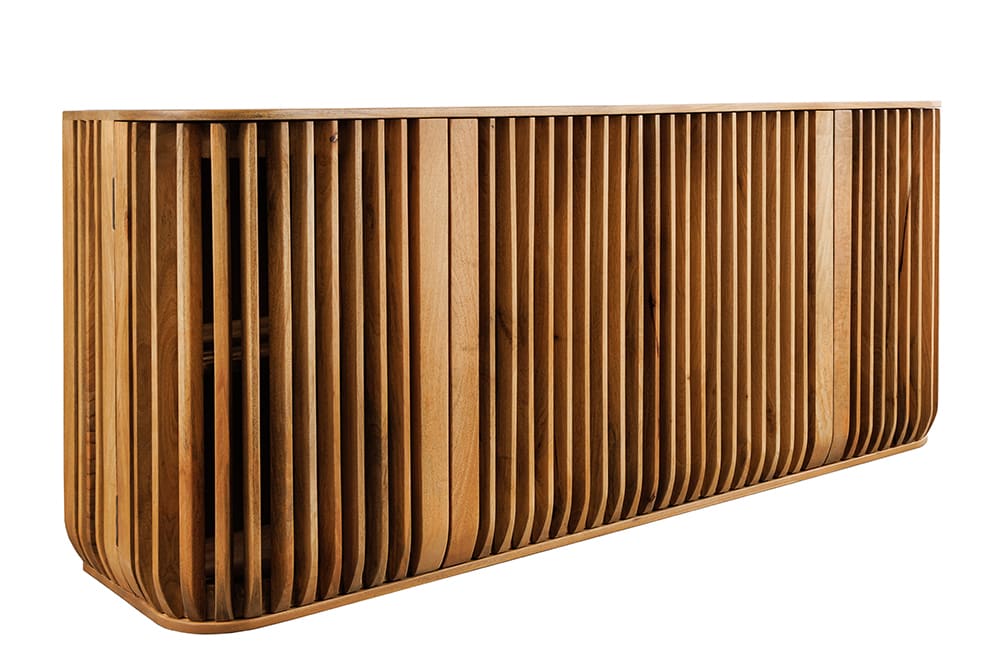 Massives Sideboard SCULPTURA 170cm natur Mangoholz mit abgerundeter Lamellenfront