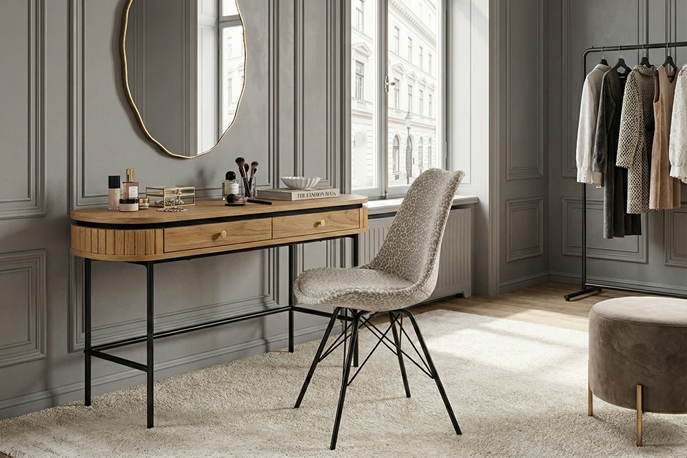 Design Stuhl SCANDINAVIA MEISTERSTÜCK beige grau Chenille schwarz Metallgestell