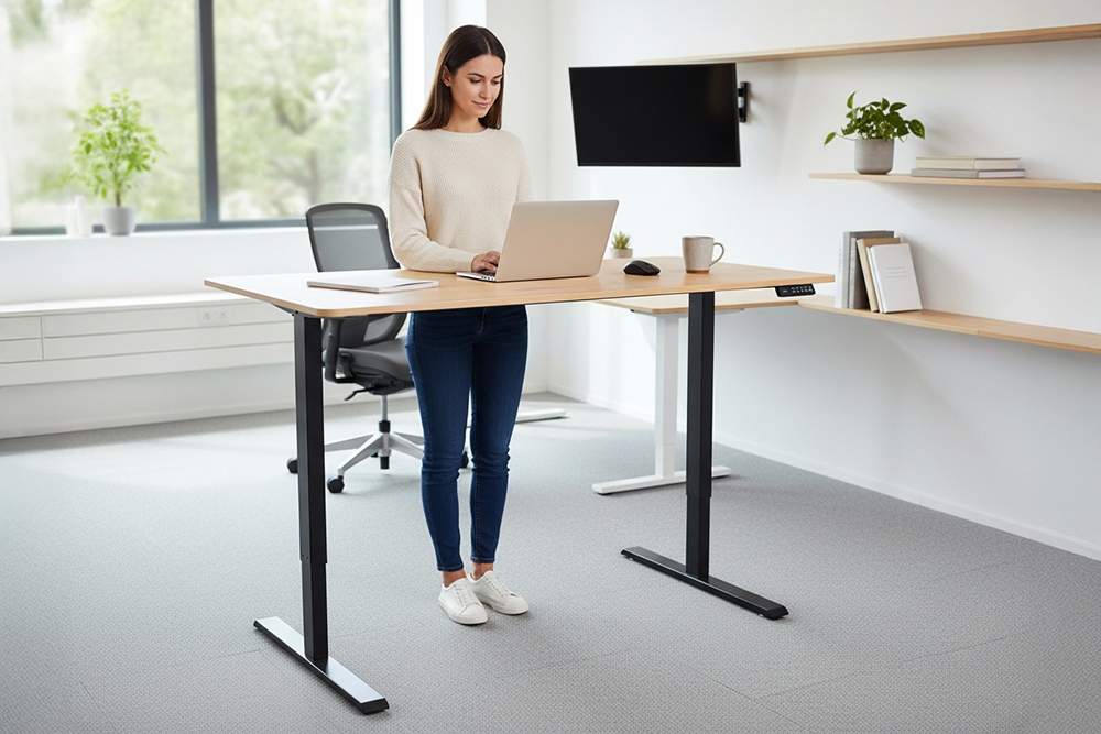 Höhenverstellbarer Schreibtisch OAK DESK 160cm natur Eiche schwarz Metall