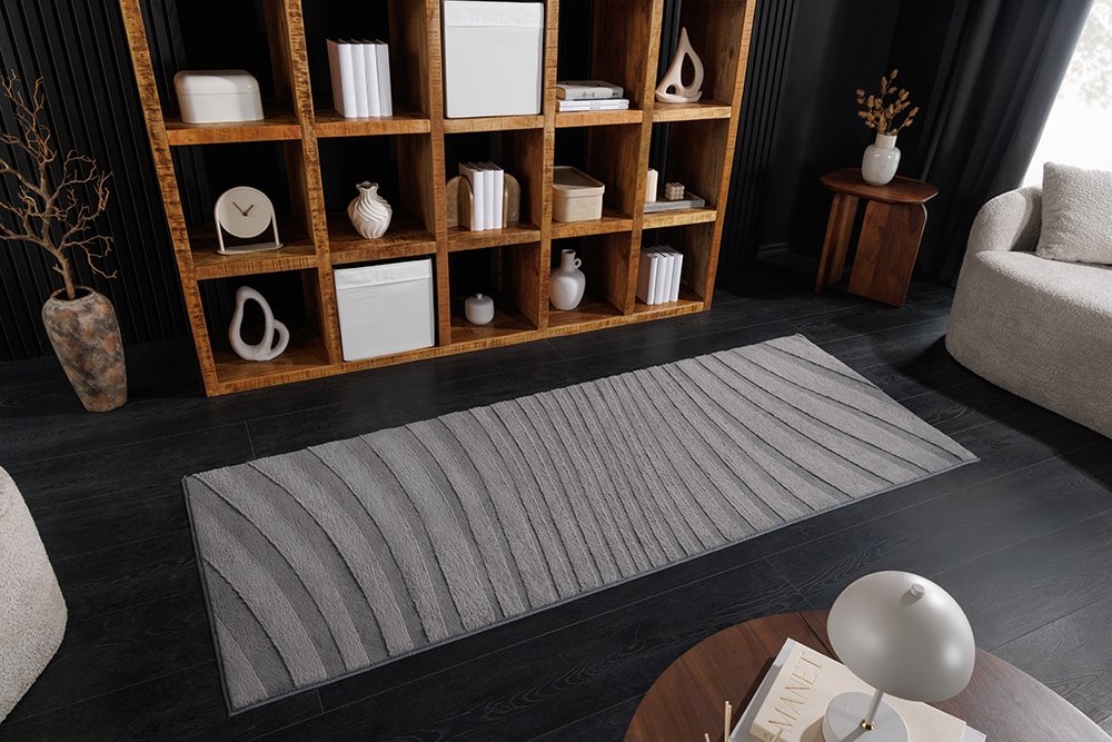 3D strukturierter Teppich WAVE 200x80cm anthrazit Kurzflor Indoor Teppichläufer