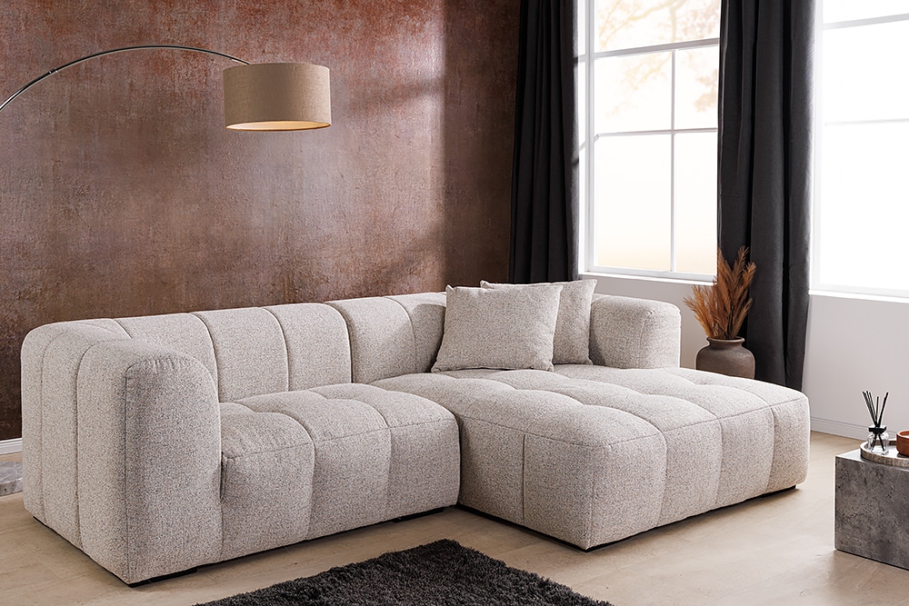 Modernes Ecksofa ZERO GRAVITY 240cm graphit beige Strukturstoff 3-Sitzer Couch