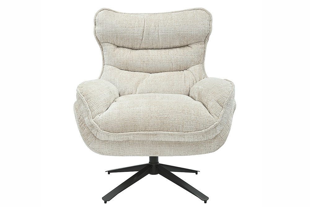 Drehbarer Sessel CLOUD champagner beige Chenille schwarz Metall