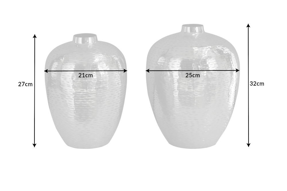 Elegantes Vasen 2er Set ORIENTAL 32cm silber im Rice Hammerschlag Design